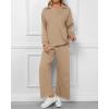 imageBTFBM Women 2 Piece Outfit 2024 Fall Winter Lapel V Neck Long Sleeve Pullover and Wide Leg Pants Lounge Sets PocketsSolid Khaki