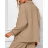 imageBTFBM Women 2 Piece Outfit 2024 Fall Winter Lapel V Neck Long Sleeve Pullover and Wide Leg Pants Lounge Sets PocketsSolid Khaki