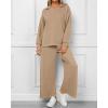 imageBTFBM Women 2 Piece Outfit 2024 Fall Winter Lapel V Neck Long Sleeve Pullover and Wide Leg Pants Lounge Sets PocketsSolid Khaki