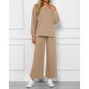 imageBTFBM Women 2 Piece Outfit 2024 Fall Winter Lapel V Neck Long Sleeve Pullover and Wide Leg Pants Lounge Sets PocketsSolid Khaki