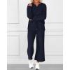 imageBTFBM Women 2 Piece Outfit 2024 Fall Winter Lapel V Neck Long Sleeve Pullover and Wide Leg Pants Lounge Sets PocketsSolid Navy