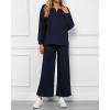 imageBTFBM Women 2 Piece Outfit 2024 Fall Winter Lapel V Neck Long Sleeve Pullover and Wide Leg Pants Lounge Sets PocketsSolid Navy