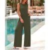 imageBTFBM Womens Casual Jumpsuits Dressy 2025 Summer One Piece Outfits Crew Neck Sleeveless Knit Wide Leg Pants RomperArmy Green