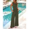 imageBTFBM Womens Casual Jumpsuits Dressy 2025 Summer One Piece Outfits Crew Neck Sleeveless Knit Wide Leg Pants RomperArmy Green
