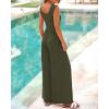 imageBTFBM Womens Casual Jumpsuits Dressy 2025 Summer One Piece Outfits Crew Neck Sleeveless Knit Wide Leg Pants RomperArmy Green
