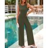 imageBTFBM Womens Casual Jumpsuits Dressy 2025 Summer One Piece Outfits Crew Neck Sleeveless Knit Wide Leg Pants RomperArmy Green