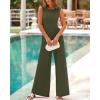imageBTFBM Womens Casual Jumpsuits Dressy 2025 Summer One Piece Outfits Crew Neck Sleeveless Knit Wide Leg Pants RomperArmy Green