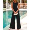 imageBTFBM Womens Casual Jumpsuits Dressy 2025 Summer One Piece Outfits Crew Neck Sleeveless Knit Wide Leg Pants RomperBlack
