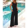 imageBTFBM Womens Casual Jumpsuits Dressy 2025 Summer One Piece Outfits Crew Neck Sleeveless Knit Wide Leg Pants RomperBlack