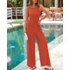 imageBTFBM Womens Casual Jumpsuits Dressy 2025 Summer One Piece Outfits Crew Neck Sleeveless Knit Wide Leg Pants RomperBrick Red