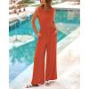 imageBTFBM Womens Casual Jumpsuits Dressy 2025 Summer One Piece Outfits Crew Neck Sleeveless Knit Wide Leg Pants RomperBrick Red