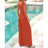 imageBTFBM Womens Casual Jumpsuits Dressy 2025 Summer One Piece Outfits Crew Neck Sleeveless Knit Wide Leg Pants RomperBrick Red