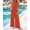imageBTFBM Womens Casual Jumpsuits Dressy 2025 Summer One Piece Outfits Crew Neck Sleeveless Knit Wide Leg Pants RomperBrick Red