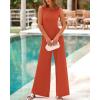 imageBTFBM Womens Casual Jumpsuits Dressy 2025 Summer One Piece Outfits Crew Neck Sleeveless Knit Wide Leg Pants RomperBrick Red