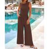 imageBTFBM Womens Casual Jumpsuits Dressy 2025 Summer One Piece Outfits Crew Neck Sleeveless Knit Wide Leg Pants RomperCoffee