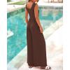 imageBTFBM Womens Casual Jumpsuits Dressy 2025 Summer One Piece Outfits Crew Neck Sleeveless Knit Wide Leg Pants RomperCoffee