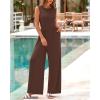imageBTFBM Womens Casual Jumpsuits Dressy 2025 Summer One Piece Outfits Crew Neck Sleeveless Knit Wide Leg Pants RomperCoffee