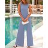imageBTFBM Womens Casual Jumpsuits Dressy 2025 Summer One Piece Outfits Crew Neck Sleeveless Knit Wide Leg Pants RomperGrey Blue