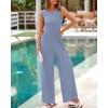 imageBTFBM Womens Casual Jumpsuits Dressy 2025 Summer One Piece Outfits Crew Neck Sleeveless Knit Wide Leg Pants RomperGrey Blue