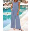 imageBTFBM Womens Casual Jumpsuits Dressy 2025 Summer One Piece Outfits Crew Neck Sleeveless Knit Wide Leg Pants RomperGrey Blue