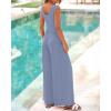 imageBTFBM Womens Casual Jumpsuits Dressy 2025 Summer One Piece Outfits Crew Neck Sleeveless Knit Wide Leg Pants RomperGrey Blue