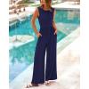 imageBTFBM Womens Casual Jumpsuits Dressy 2025 Summer One Piece Outfits Crew Neck Sleeveless Knit Wide Leg Pants RomperNavy