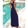 imageBTFBM Womens Casual Jumpsuits Dressy 2025 Summer One Piece Outfits Crew Neck Sleeveless Knit Wide Leg Pants RomperNavy