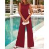 imageBTFBM Womens Casual Jumpsuits Dressy 2025 Summer One Piece Outfits Crew Neck Sleeveless Knit Wide Leg Pants RomperWine Red