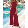 imageBTFBM Womens Casual Jumpsuits Dressy 2025 Summer One Piece Outfits Crew Neck Sleeveless Knit Wide Leg Pants RomperWine Red