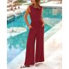 imageBTFBM Womens Casual Jumpsuits Dressy 2025 Summer One Piece Outfits Crew Neck Sleeveless Knit Wide Leg Pants RomperWine Red