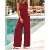 imageBTFBM Womens Casual Jumpsuits Dressy 2025 Summer One Piece Outfits Crew Neck Sleeveless Knit Wide Leg Pants RomperWine Red