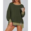imageBTFBM Womens Oversized Sweatshirts Casual Long Sleeve Crewneck Side Slit Knit Tops 2024 Fall Loose Pullover SweatshirtArmy Green