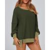 imageBTFBM Womens Oversized Sweatshirts Casual Long Sleeve Crewneck Side Slit Knit Tops 2024 Fall Loose Pullover SweatshirtArmy Green