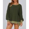 imageBTFBM Womens Oversized Sweatshirts Casual Long Sleeve Crewneck Side Slit Knit Tops 2024 Fall Loose Pullover SweatshirtArmy Green