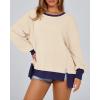 imageBTFBM Womens Oversized Sweatshirts Casual Long Sleeve Crewneck Side Slit Knit Tops 2024 Fall Loose Pullover SweatshirtBeige
