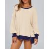 imageBTFBM Womens Oversized Sweatshirts Casual Long Sleeve Crewneck Side Slit Knit Tops 2024 Fall Loose Pullover SweatshirtBeige