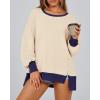 imageBTFBM Womens Oversized Sweatshirts Casual Long Sleeve Crewneck Side Slit Knit Tops 2024 Fall Loose Pullover SweatshirtBeige