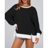 imageBTFBM Womens Oversized Sweatshirts Casual Long Sleeve Crewneck Side Slit Knit Tops 2024 Fall Loose Pullover SweatshirtBlack