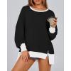 imageBTFBM Womens Oversized Sweatshirts Casual Long Sleeve Crewneck Side Slit Knit Tops 2024 Fall Loose Pullover SweatshirtBlack