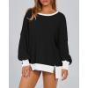 imageBTFBM Womens Oversized Sweatshirts Casual Long Sleeve Crewneck Side Slit Knit Tops 2024 Fall Loose Pullover SweatshirtBlack