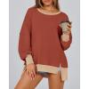 imageBTFBM Womens Oversized Sweatshirts Casual Long Sleeve Crewneck Side Slit Knit Tops 2024 Fall Loose Pullover SweatshirtBrick Red