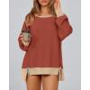 imageBTFBM Womens Oversized Sweatshirts Casual Long Sleeve Crewneck Side Slit Knit Tops 2024 Fall Loose Pullover SweatshirtBrick Red