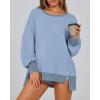 imageBTFBM Womens Oversized Sweatshirts Casual Long Sleeve Crewneck Side Slit Knit Tops 2024 Fall Loose Pullover SweatshirtLight Blue