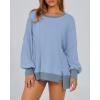 imageBTFBM Womens Oversized Sweatshirts Casual Long Sleeve Crewneck Side Slit Knit Tops 2024 Fall Loose Pullover SweatshirtLight Blue