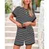 imageBTFBM Womens Striped Knit Sets 2 Piece Outfits 2025 Summer Short Sleeve Tops Elastic Waist Shorts Lounge Sets PocketsBlack White