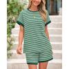 imageBTFBM Womens Striped Knit Sets 2 Piece Outfits 2025 Summer Short Sleeve Tops Elastic Waist Shorts Lounge Sets PocketsLight Green