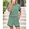imageBTFBM Womens Striped Knit Sets 2 Piece Outfits 2025 Summer Short Sleeve Tops Elastic Waist Shorts Lounge Sets PocketsLight Green