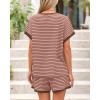 imageBTFBM Womens Striped Knit Sets 2 Piece Outfits 2025 Summer Short Sleeve Tops Elastic Waist Shorts Lounge Sets PocketsPink Coffee