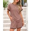 imageBTFBM Womens Striped Knit Sets 2 Piece Outfits 2025 Summer Short Sleeve Tops Elastic Waist Shorts Lounge Sets PocketsPink Coffee
