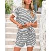 imageBTFBM Womens Striped Knit Sets 2 Piece Outfits 2025 Summer Short Sleeve Tops Elastic Waist Shorts Lounge Sets PocketsWhite Black